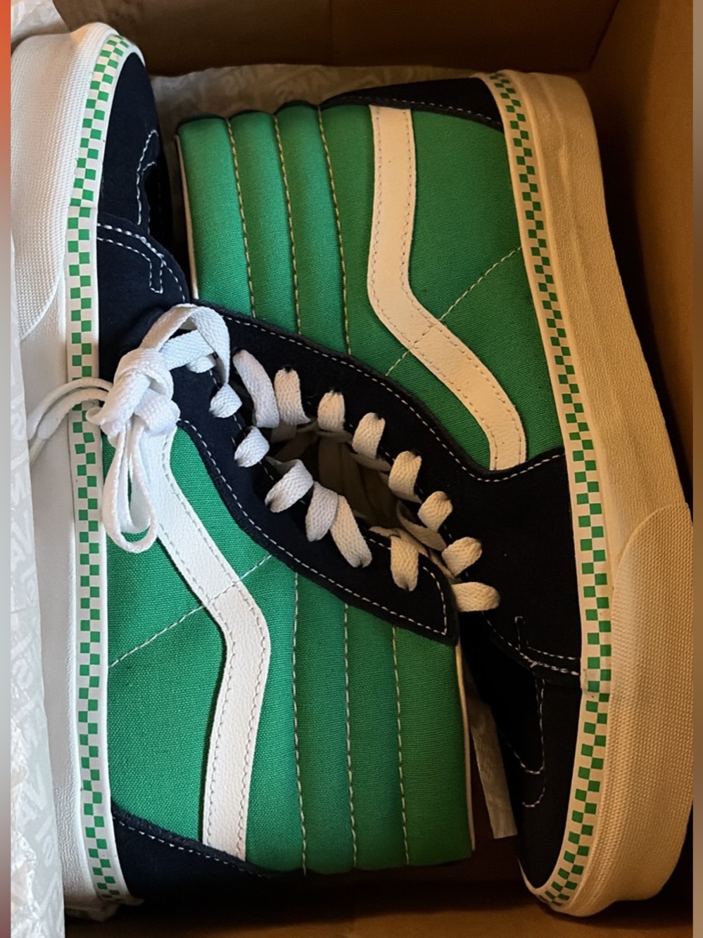 Vans High-Top Sneakers in Green, Black & White